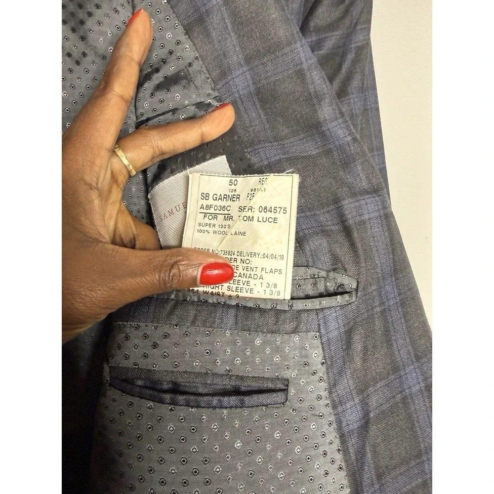 Samuelsohn Blazer Plaid Blue Black SB Garner Men 50 R Windowpane Sport Coat